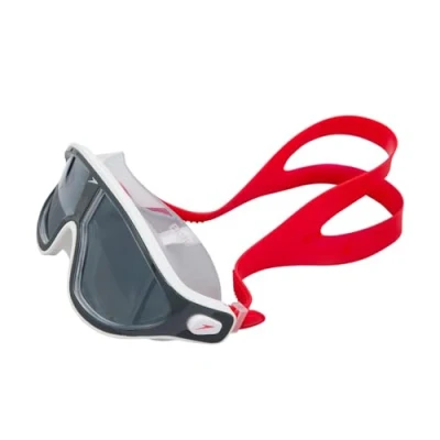 Image of Speedo Unisex Biofuse Rift Mask Swimming Goggles Open Water Swim Anti Fog Leak, Red/Smoke, One Size