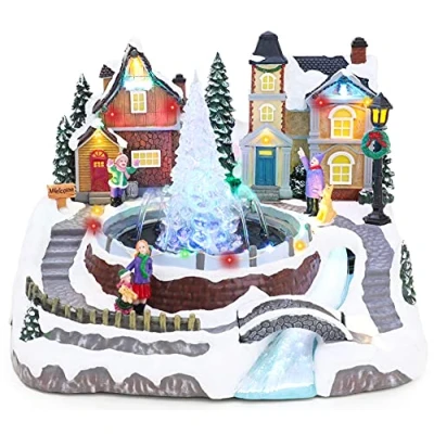 Image of Christmas Concepts® 27cm LED Light Up Village Scene with Real Water Fountain and Music Battery Operated Recommended For Decoration