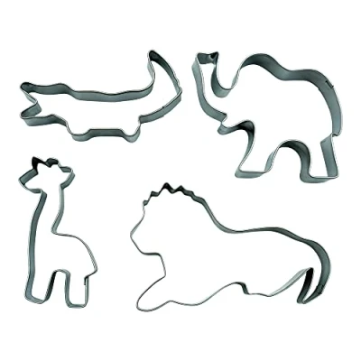 Image of BekkiB 880604 Set of 4 &quot;Animals&quot; Cookie Cutters Lion, Elephant, Giraffe, Crocodile Stainless Steel in the Shape Exotic Zoo Animals