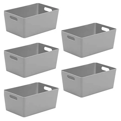 Image of Wham Bam 4.02 Cool Grey Plastic Studio Storage Baskets Office Home &amp; Kitchen Tidy Organiser 25.5 x 17 11cm (5 Baskets)