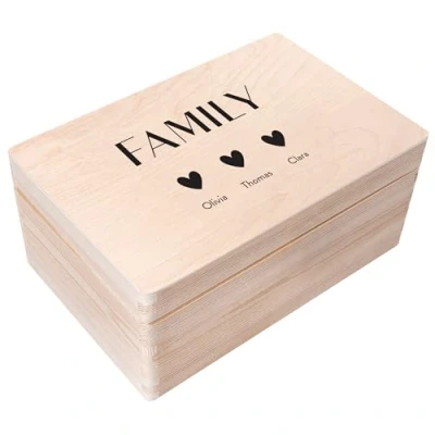 Image of Creative Deco Personalised Family Names Any Text Gifts for Women, Men, Girls or Boys Unique Wish Custom Gift Box Customised Wooden Storage with Hinged Lid Keepsake/Decoration