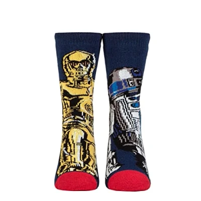 Image of Kids 1 Pair SOCKSHOP Heat Holders Disney Star Wars 1.6 TOG Lite R2D2 &amp; CP30 Thermal Socks Navy 9 12
