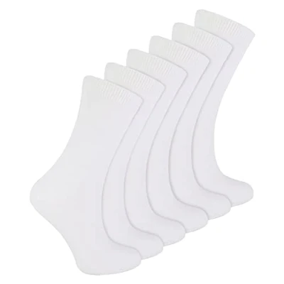 Image of David James 6 Pairs Girls &amp; Boys School Socks, 4 Colours, 3 Sizes (12 Uk (7 10 Years), White)