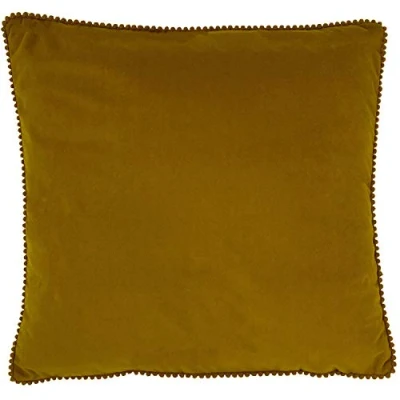 Image of furn. Cosmo Square Velvet Pom Trimmed Cushion Cover Yellow One Size