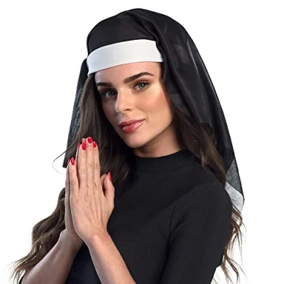 Image of Boland Nuns Headpiece Habit Hood, Religious Fancy Dress Accessory, Headwear, Black, One Size (Black)
