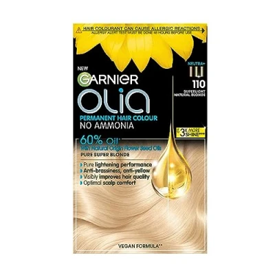 Image of Garnier Olia Permanent Hair Dye, Up to 100% Grey Coverage, No Ammonia, 60% Oils, 110 Super Light Blonde