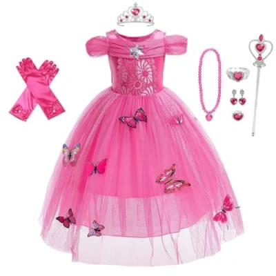 Image of Lito Angels Hot Pink Princess Aurora Costume Birthday Party Fancy Dress Up with Accessories and Butterfly for Baby Girls Age 18 24 Months (Tag Number 70)