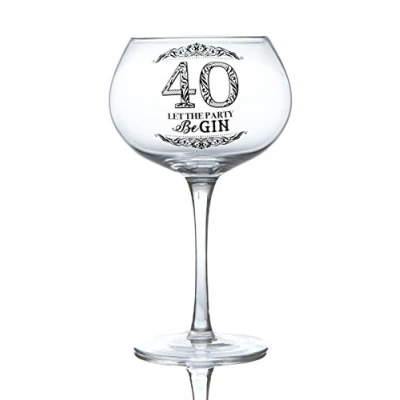 Image of Boxer Gifts GWG240 Age 40 Let The Party Be Gin Novelty Bloom Balloon Glass Funny Glassware Perfect for a 40th Birthday Packaged in Gift Box, 9.5cm x 18.5cm