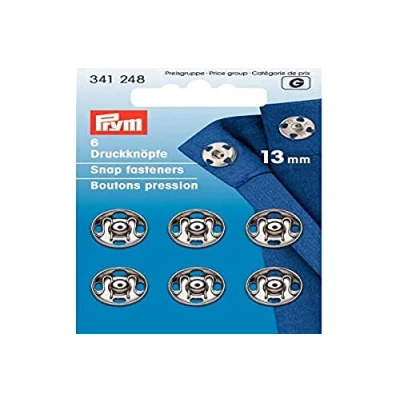 Image of Prym Sew On Snap Fasteners Brass Silver col, 341248 13 Mm