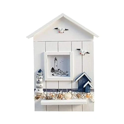 Image of Anlayliay Mediterranean Style Key Cabinet Wood Nautical Wall Mounted Wooden Holder Storage Box