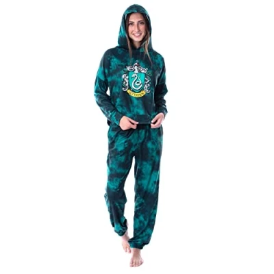 Image of INTIMO Harry Potter Womens&#039; Hogwarts Houses Tie Dye Hooded Jogger Set Slytherin (X Large)