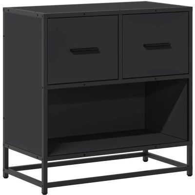 Image of vidaXL bedside cabinet black engineered wood &amp; metal nightstand with ample storage elegant design 60x31x60cm for bedroom