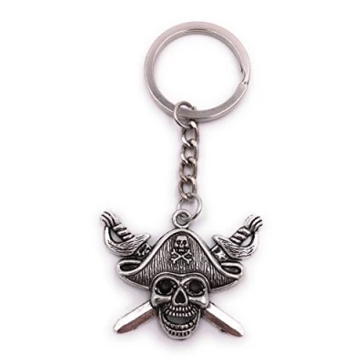 Image of H Customs Pirate sign key chain pendant silver metal