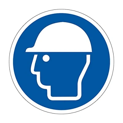 Image of Wear Safety Helmet Floor Sticker Sign, Hard Wearing Non Slip/Abrasive Lamination, R9 Grade For Slip Resistance, High Strength Adhesive Backing, 400mm Diameter