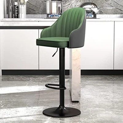 Image of Swivel Adjustable Bar Stools Set of 2 with Backs Counter Island Chairs Height Stools, Leather Black Metal Legs, Suitable for Bars, Bistros, Kitchen (Color : Gray Green)