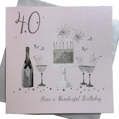 Image of White Cotton Cards Large Handmade 40th Happy Birthday Card, XXBDA40