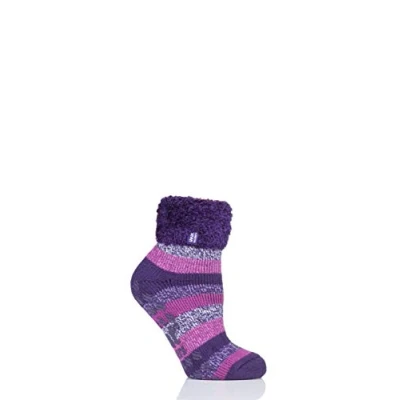 Image of Womens/Ladies Heat Holders Extra Warm Thermal Slipper Socks (2.3 Tog) (UK 4 8 EURO 37 42, Purple Stripe)
