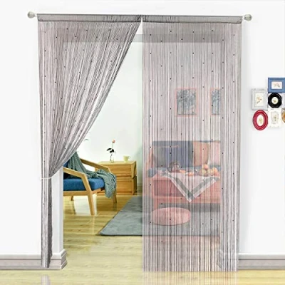 Image of HSYLYM String Curtains Spaghetti Door Beads Light Weight Colourful Dense Bead for Doors,Grey,90x245cm