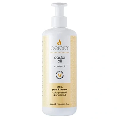 Image of Derora Castor Oil Nourishes &amp; Soothes Skin, Hair Nails 100% Pure Antioxidant Vitamin E Rich Omega 6 9 Cold Pressed Unrefined For All Skin Types Vegan Cruelty Free (500ml)