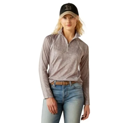 Image of ARIAT Sunstopper 3.0 Womens 1/4 Zip Baselayer Silver Sconce Fern Large