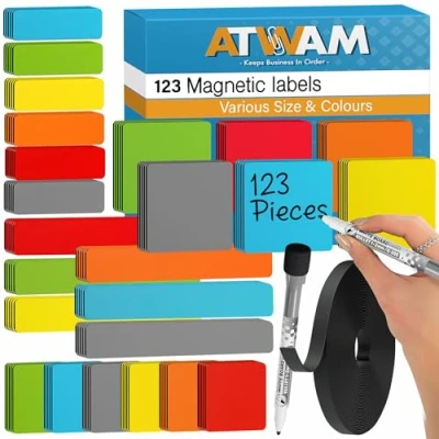 Image of ATWAM 123 Writeable Magnets &amp; Accessories Mega Set Magnetic Labels 6 Colors Scrum Kanban Notes Whiteboard Strips for Board, Wall Fridge