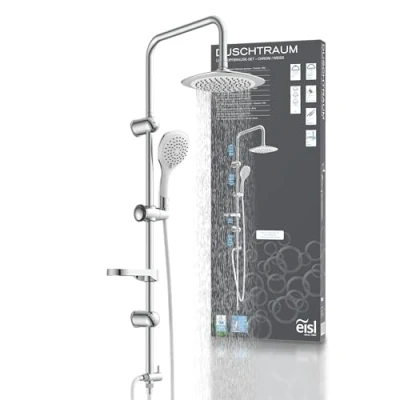 Image of EISL Room DXLD60087CS Column with Large Rain 200 x mm and Hand Shower Ideal for Retrofitting Use of Existing Drill Holes Complete Mounting Set Chrome/White