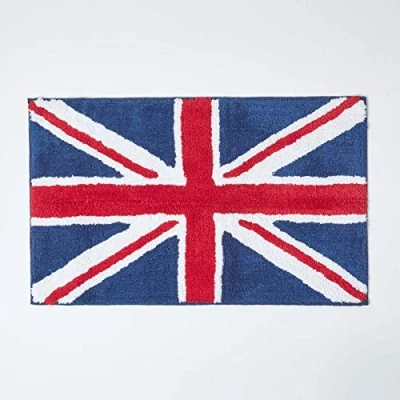 Image of HOMESCAPES 100% Cotton Washable Tufted Bath Mat Union Jack 45 x 75 cm