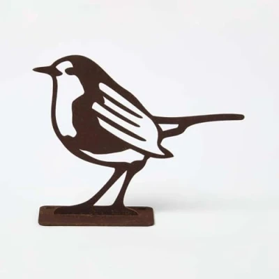 Image of HOMESCAPES Garden Fence Topper, Metal Robin Bird Rustic Decor, Durable 100% Mild Steel Silhouette, Weatherproof