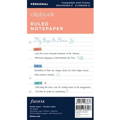 Image of Filofax Personal Clipbook Ruled Paper Refill, Whites