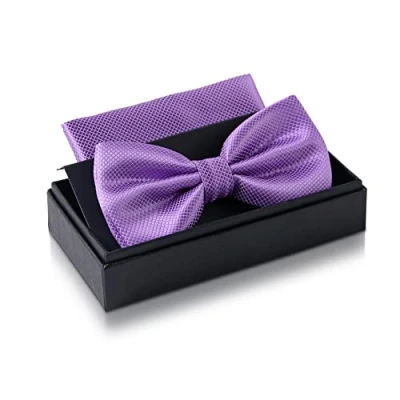 Image of Massi Morino bow tie lilac with handkerchief for men Set Suit men&#039;s wedding Adjustable in purple