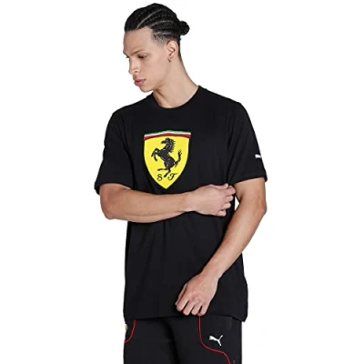 Image of PUMA Mens Ferrari Race Shield T Shirt Regular Fit Crew Neck Black M