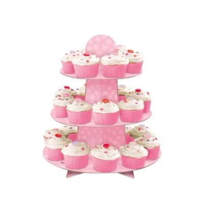 Image of Baby Pink Polka Dots Cupcake Stand (30cm Tall) 1 Piece Elegant Display for Desserts, Perfect Showers, Birthdays &amp; Celebrations, 13.5&quot; x 11.75&quot;