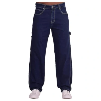 Image of Firetrap Mens Designer Wide Leg Loose Fit Carpenter Baggy Denim Jeans Multi Pocket Jean Indigo 34W / 30L