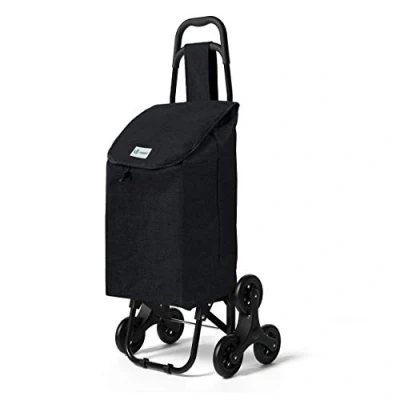 Image of VOUNOT Folding Shopping Trolley on 6 Wheels, Stair Climbing Cart, Grocery Trolley, Oxford Black
