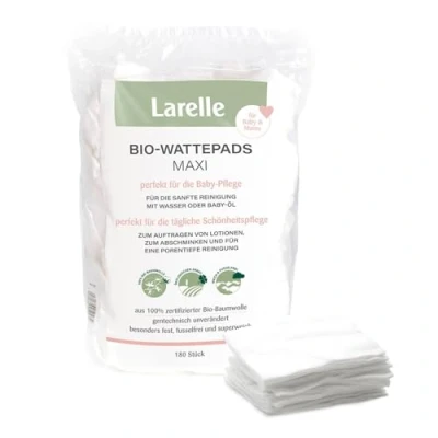 Image of Larelle Maxi Organic Cotton Pads, 180 Pieces, Perfect for Baby Care and Daily Beauty