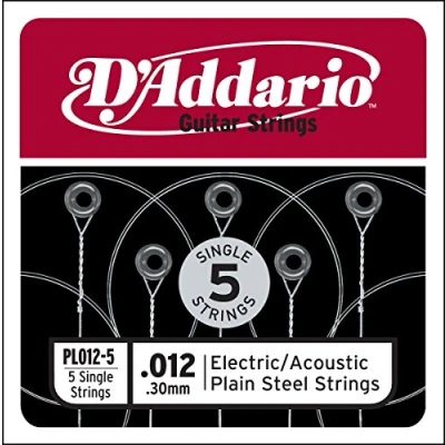Image of D&#039;Addario PL012 5 Plain Steel Electric/Acoustic Guitar Strings Pack