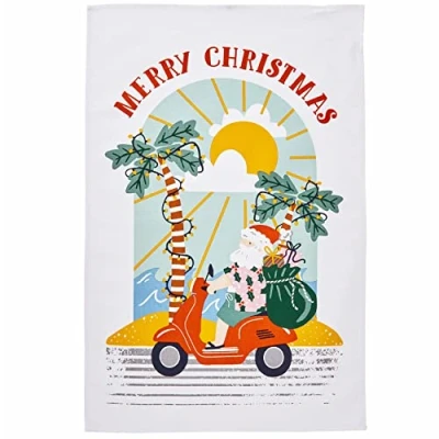 Image of Ulster Weavers Sunny Santa Claus Tea Towel (74 x 48cm) 100% Cotton Washable Merry Christmas Dish Cloths/Dish Father on Holiday Kitchen Accessories