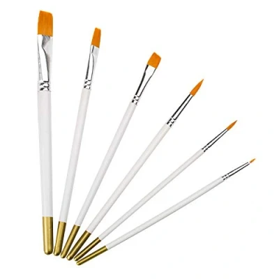 Image of 6 PCS Paint Brush Set, Nylon Acrylic Brushes White Wooden Handle, Small Fine Tip Artist Paintbrush/Watercolour Brushes/Oil Brushes/Gouache for Art Painting