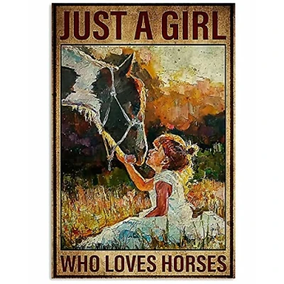 Image of Inga Horse Girl Just A Who Loves Horses Poster Wall Decor Metal Tin Sign 8x12 inches