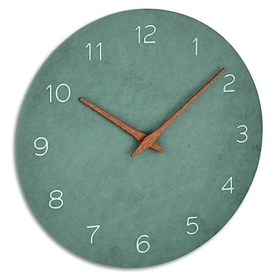Image of TFA Dostmann Analogue Wall Clock 60.3054.04 Wood Effect Quartz Movement with Long Battery Life Jade Green, Fibre, L 297 x B 45 H mm