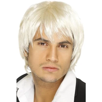 Image of Smiffys Boy Band Wig, Blonde Short Style, Icons &amp; Idols Fancy Dress, Adult Dress Up Wigs