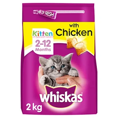 Image of Whiskas Junior Chicken 4 x 2 kg Bags, Cats and Kittens Aged 12 Months, Dry Cat Food
