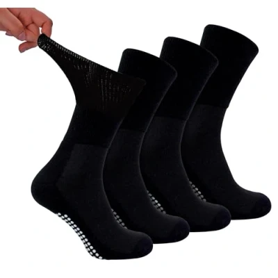Image of Dr.Socks Mens Extra Wide Non Slip Diabetic Socks Elastic Bamboo Slipper with Grips (4 7, Black)