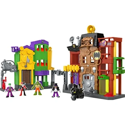 Image of Fisher Price Imaginext DC Super Friends Batman Toy, Crime Alley Playset with Figures &amp; Accessories for Preschool Kids Ages 3+ Years