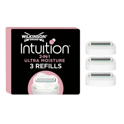 Image of WILKINSON SWORD Intuition Ultra Moisture Blades For Women No Shave Gel Needed Pack of 3 Razor Blade Refills