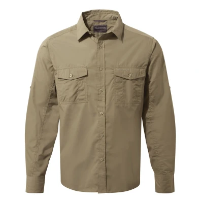 Image of Craghoppers Mens Expert Kiwi Long Sleeved Shirt (Pebble Brown) Brown/Green Size Small