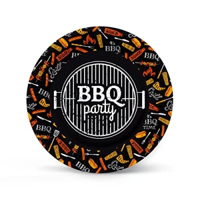 Image of PAW Paper Plates (23 cm) I 8 Pieces Colourful Disposable Ideal for Weddings, Communions, Parties, Birthdays Printed with Water Based Inks Colour: BBQ Party (Black)