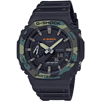 Image of Casio Unisex 45.00mm Quartz Watch with Black Analogue dial and Resin Strap GA 2100SU 1AER
