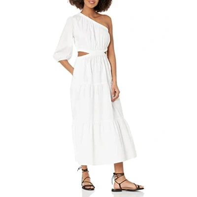 Image of The Drop Women&#039;s April One Shoulder Cutout Tiered Midi Dress, White, 5XL Plus