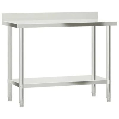 Image of vidaXL Stainless Steel Kitchen Work Table with Backsplash 110x55x93 cm Silver Prep Station for Restaurant, Bar, School